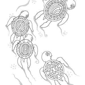 Hand Drawn Digital Printable Coloring page, Instant Download coloring page, Turtle Dance Coloring page, Aboriginal inspired Zentangle, Thera