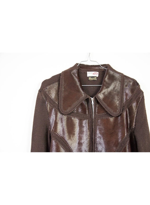 1970's patched leather & knitted cardigan SIZE 36-