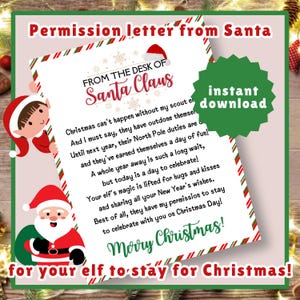 ¡El duende puede quedarse el día de Navidad! [Carta de Papá Noel / Carta de despedida del duende / Nochebuena / Descarga digital de Navidad para imprimir]