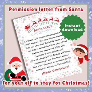 ¡El duende puede quedarse el día de Navidad! [Carta de Papá Noel / Carta de despedida del duende / Nochebuena / Descarga digital instantánea para Navidad]