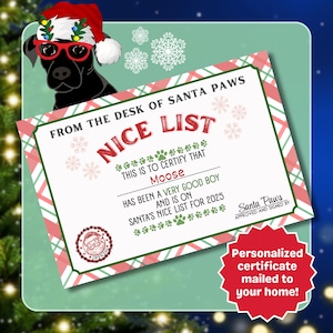 Personalized Nice List Certificate for Dog | Santa Paws letter | Christmas gift for pet | Custom gift for puppy or kitty cat