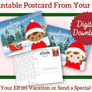 Elf Hello / Goodbye Brief Postkarte - Druckbare Regal Elfe Requisite, Willkommen zurück Elfe, digitaler Download Brief vom Weihnachtsmann, bearbeitbarer Brief