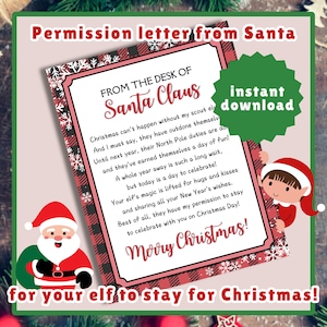 ¡El duende puede quedarse el día de Navidad! [Carta de Papá Noel / Carta de despedida del duende / Caja de Nochebuena / Descarga digital instantánea de Navidad para imprimir]