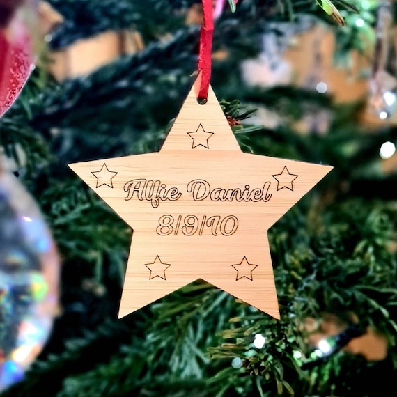 Personalisierte Bambus Stern Ornament: Gravur Geburt oder Gedenksttte -  Etsy.de