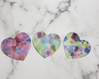 Sticker Pack - (3) 2" Hearts - watercolor pattern