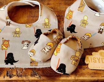 Star wars inspired Baby bibs and dribble bibs with optional matching shoes In sizes 0-3m up to 12-18m