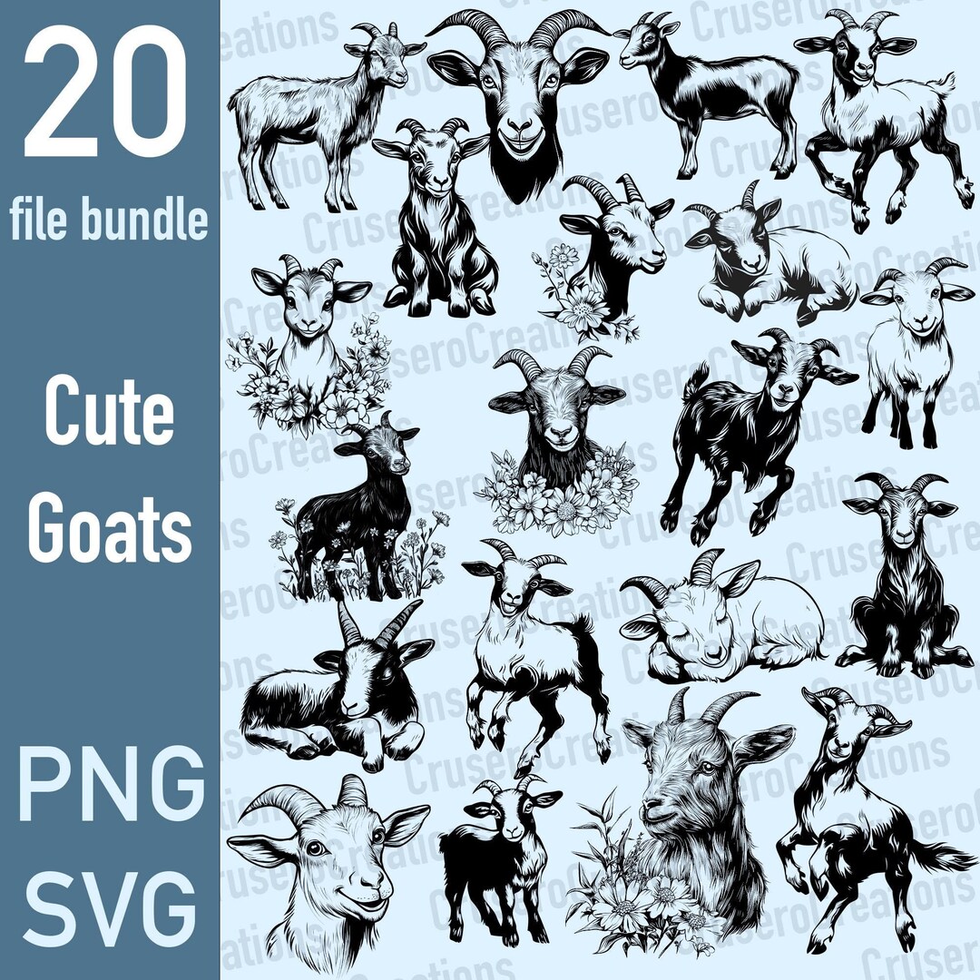 20 Cute Goat SVG Files for Cricut, Livestock Clipart Bundle, Instant ...
