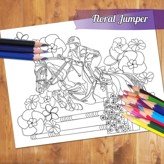 Equestrian Adult Coloring Page Show Jumping Horse Coloring Etsy