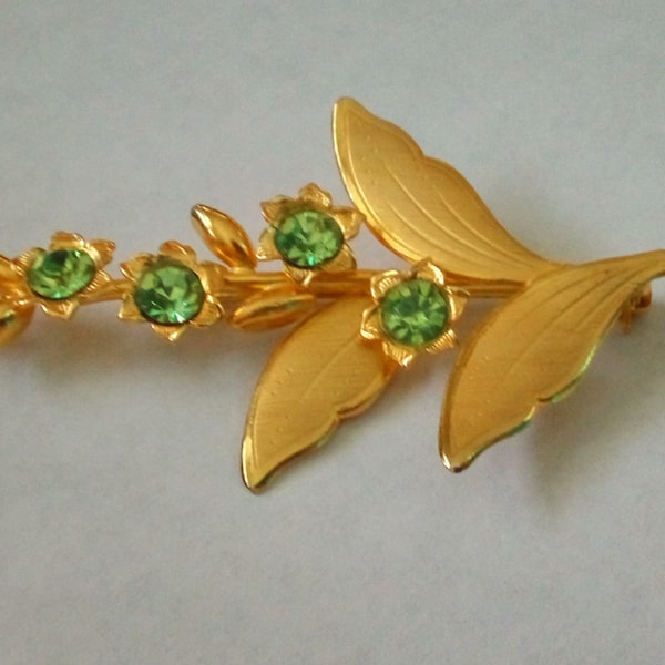 Vintage Bond and Boyd GF Goldtone Green Rhinestone Flower Brooch Pin