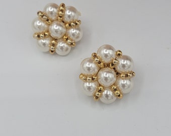 Vintage Faux Pearl and Goldtone Bead Clip-on Earrings
