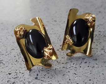 Unique Handcrafted Modernist Statement Clip on Earrings Signed Jacklynn