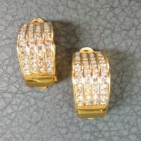 D'ORLAN Signed Vintage Rhinestone and Gold-tone Clip-on Earrings
