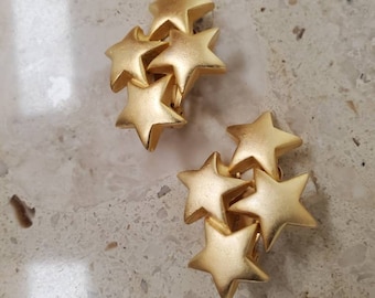 Signed Norma Jean Brush Goldtone Celestial Stars Clip on Earrings - Shipping Included