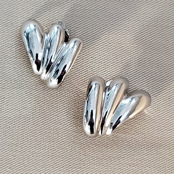 Signed Vintage H-A Vendome Silvertone Cluster Dome Clip on Earrings