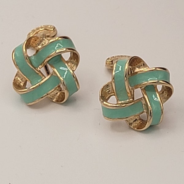 Vintage D'ORLAN Pastel Green and Goldtone Ribbon Clip on Earrings