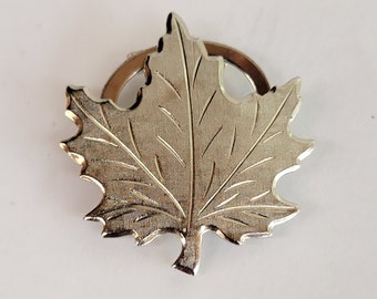 Vintage Dual Purpose Silvertone Maple Leaf Brooch and Scarf Ring