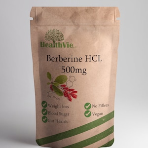 Berberine HCL 500 mg 60 Capsules High Strength Pure Extract 99% Vegan No fillers Natural Metabolic Support 60 Servings Organic
