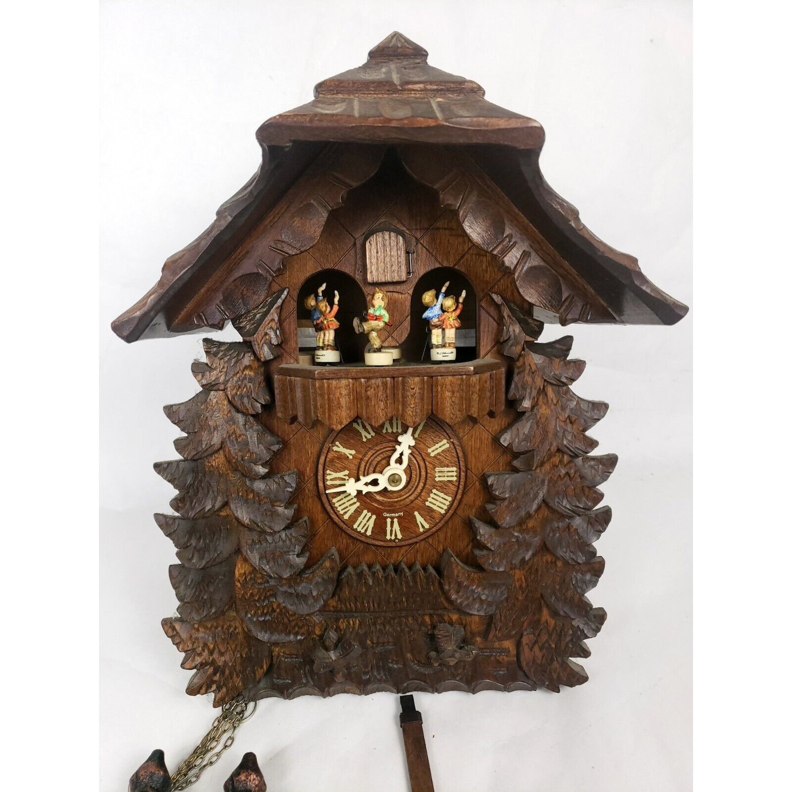 VTG Hummel Cuckoo Clock Musical German Black Forest Danbury Mint Weight Driven