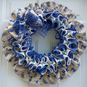 Beach Wreath for Front Door, Beach Wreath with Lights, Seahorse Wreath, Starfish Wreath, Nautical Wreath, Coastal Wreath, Summer Wreath