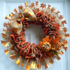 Handmade Fall Burlap Wreath: Maple Leaves, Harvest Decor