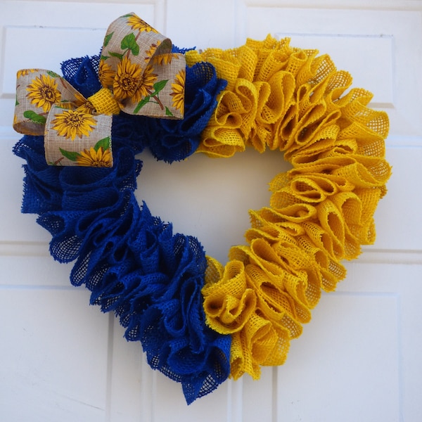 Ukrainian Wreath for Front Door, Ukraine Support Wreath, Blue and Yellow Ukrainian Wreath, Ukraine Flag Wreath, Ukraine Heart Wreath