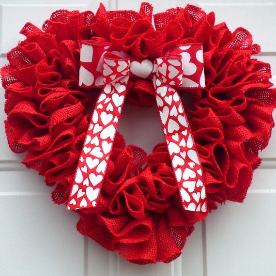 Valentines Wreaths for Front Door, Valentines Day Burlap Heart Wreath for  Front Door, Red Heart Shaped Wreath for Valentines Day 