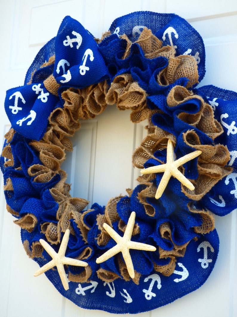 Summer Wreath for Front DoorCoastal WreathNautical WreathBeach WreathSummer Wreath BurlapNautical Wedding DecorFront Door