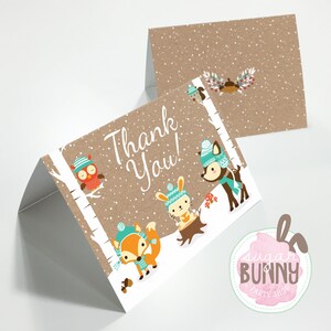 INSTANT DOWNLOAD Winter Woodland Party Thank You Card - Folded - Digital File