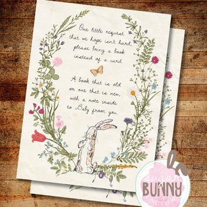 SOFORTIGER DOWNLOAD Druckbare The Velveteen Kaninchen 1. Geburtstag oder Baby Shower Bring ein Buch statt Karte Einladung Einsätze