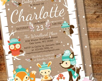 Winter Woodland Baby Shower Invitation