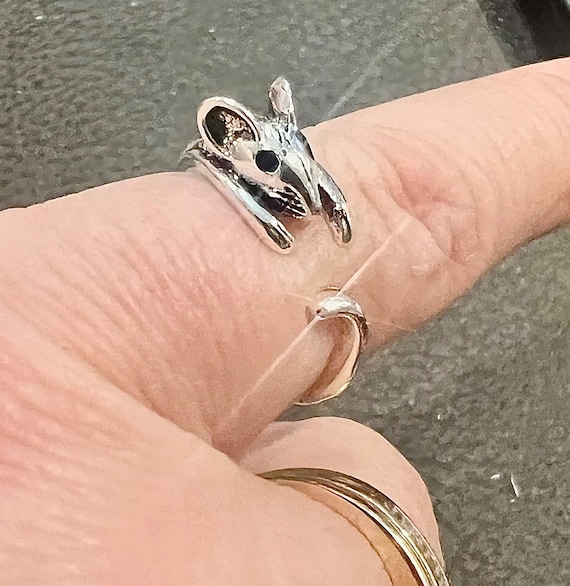 Silver-toned mouse adjustable ring - image 1