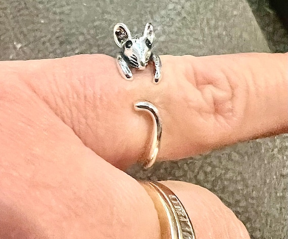 Silver-toned mouse adjustable ring - image 5