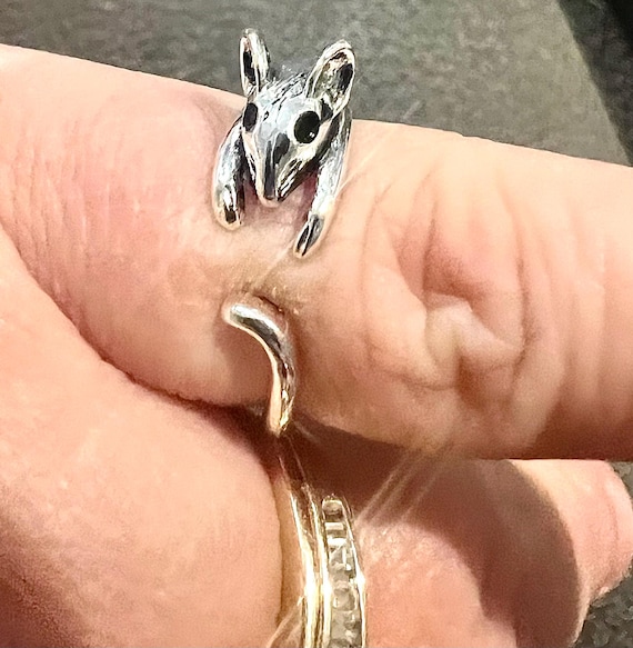 Silver-toned mouse adjustable ring - image 4