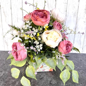 Summer Centerpiece for Table, White Pink Mauve Peony Floral Arrangement, Airy Artificial Ranunculus Flower, Mothers Day Gift, French Country