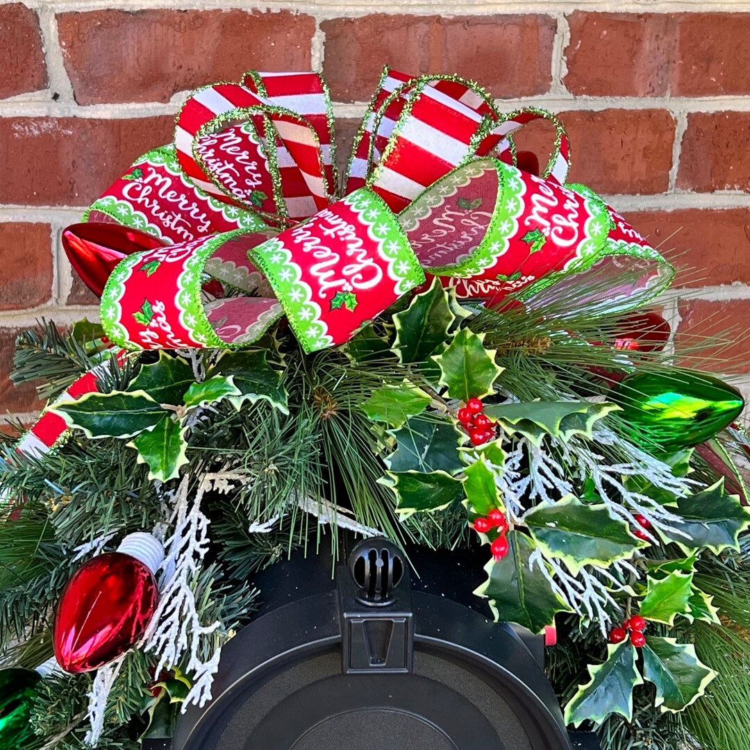 Christmas Mailbox Topper, Holiday Mailbox Decor, Christmas Mailbox Bow