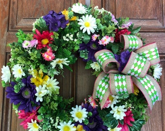 Summer Wreath for Front Door, Flower Wreath for Lantern, Spring Wreath for Door, Multi Color Floral Wreath