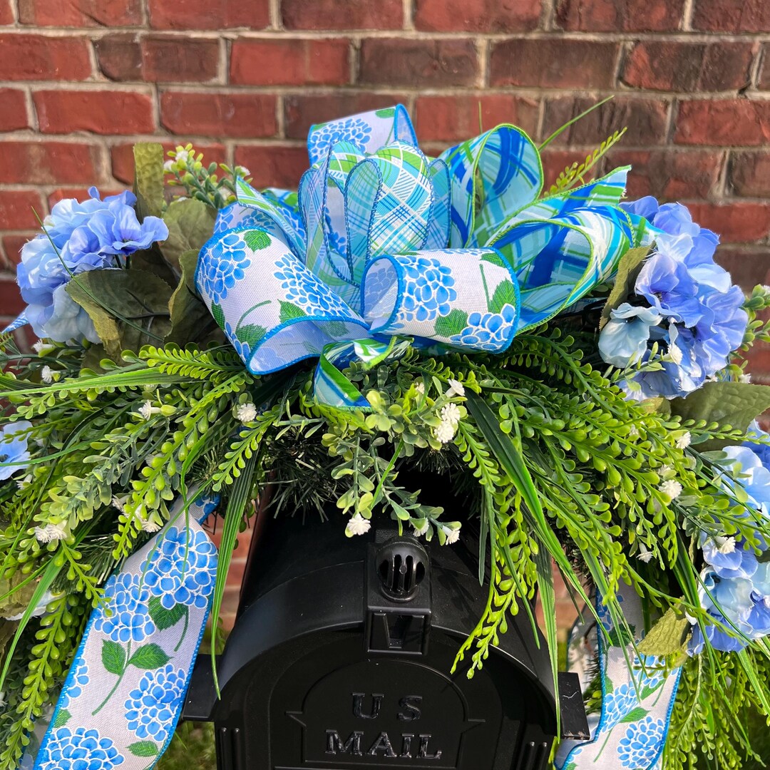 Spring Hydrangea Mailbox Topper, Blue Floral Mailbox Swag, Easter ...