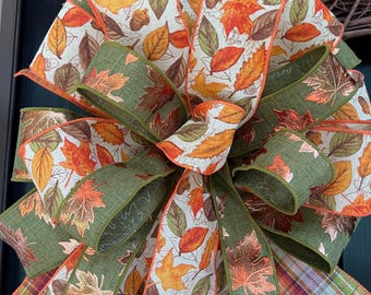 Large Fall Bow 14”x28”,  Autumn Designer Bow, Thanksgiving Decor, Fall Greenery Wreath Bow, Bead Grass Bow, Handcrafted Fall Design