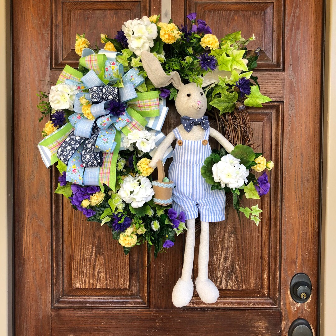 Easter Wreath for Front Door Easter Bunny Wreath Easter Door Etsy UK