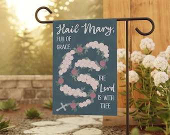 Rosary Garden Flag, Catholic Yard Banner, Hail Mary Garden Flag