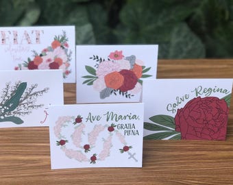 Catholic Note Cards, Marian Stationary, Rosary Greeting Cards, Latin Floral Stationary