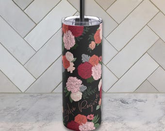 Catholic Skinny Tumbler, Hail Holy Queen Travel Mug, Salve Regina Stainless Steel Straw Cup