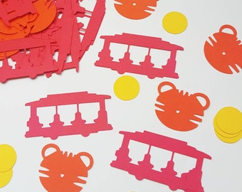 Tiger & Trolley Party Confetti: 120-Piece Card Stock Set