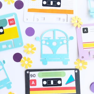 Confetes retrô para festa dos anos 80, fitas cassete com cores neon e formatos divertidos - perfeitas para celebrações temáticas, fitas retrô neon para festa dos anos 90, 100 unidades