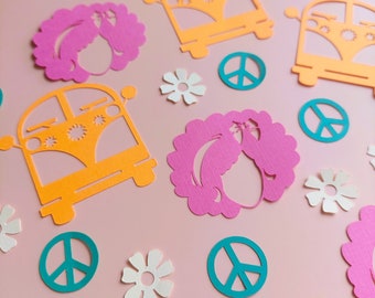 Retro Party Confetti: Groovy Van, Peace, Love, Flower Power (120 Pieces)