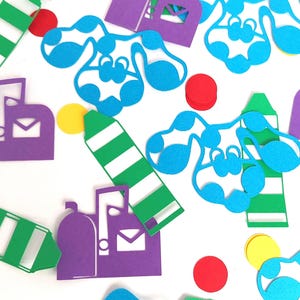 Confeti para mesa con diseño de Blues Birthday Party - Confeti de pistas de Blues - Confeti de cumpleaños con diseño de perro azul - Confeti de crayón para buzón - Blue Party - 120 piezas