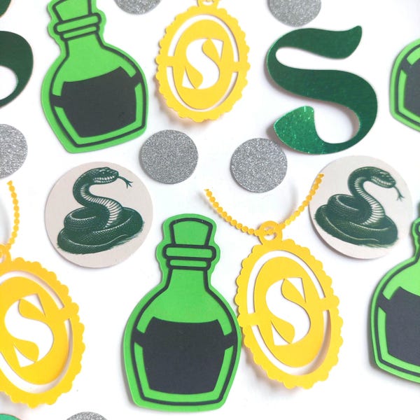 Slytherine Wizard Confetti: Silver, Emerald & Serpent Party Scatter (120 pcs