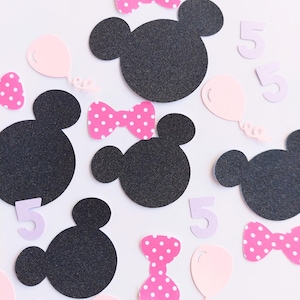 Confete de laço rosa Friendly Mouse | Cores e idade personalizadas grátis I Festa de jardim de infância - comemoração do 5º ano 120 unidades.