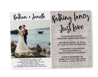 elopement reception party invitations casual wedding etsy