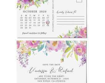 Custom Save the Date Postcards Tying the Knot!, Wedding Save the Date Postcards, Floral Save the Date Cards, Calendar Save the Date std96